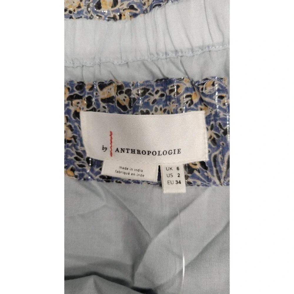 Anthropologie Blue Floral Metallic Off Shoulder Tiered Midi Dress NWT‎ Size 2